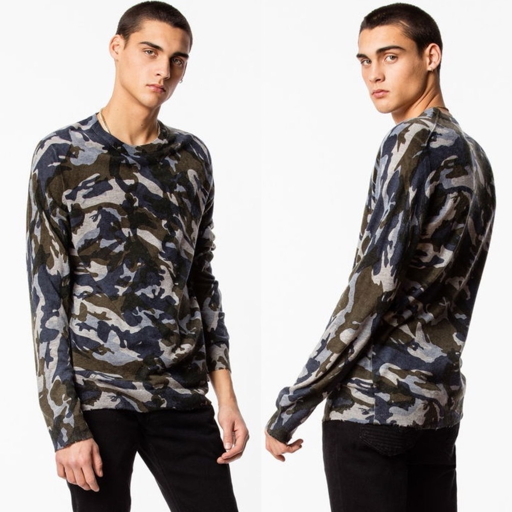 Zadig and Voltair Kennedy Cashmere Jumper Sweater Mens Size Small Camouflage S